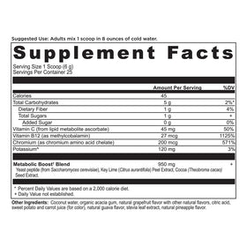 Poudre de Métabolisme Active Peptides d'Ancient Nutrition, présentation sur une table