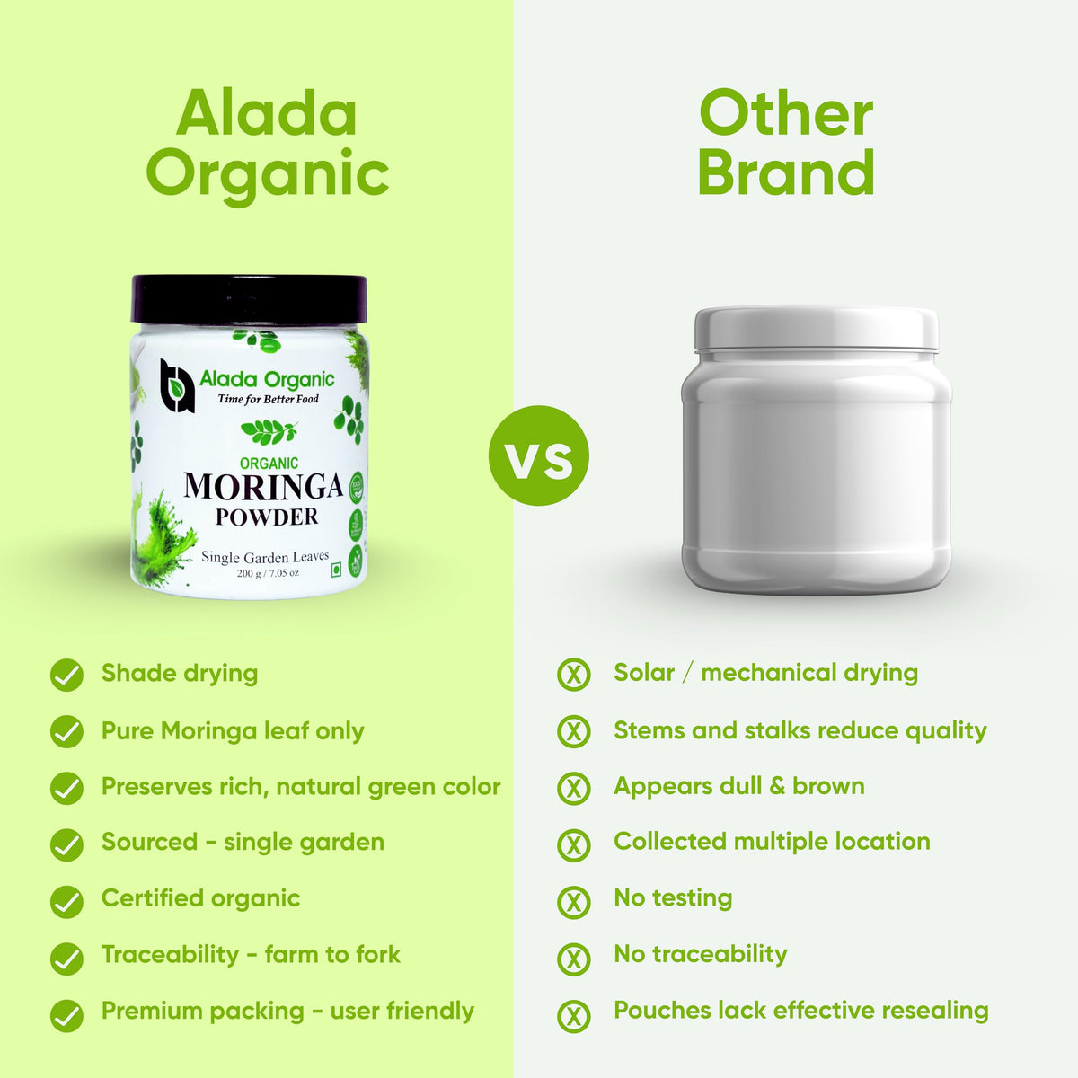 Poudre de Moringa Bio ALADA ORGANIC 272g vue arrière