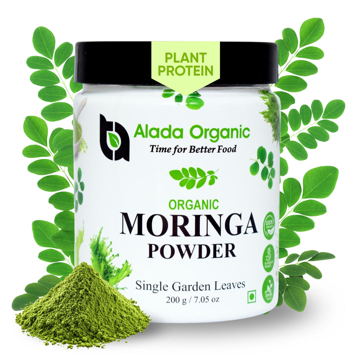 Poudre de Moringa Bio ALADA ORGANIC 272g vue avant avec emballage