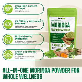Poudre de moringa bio Easinloty dans un verre d'eau