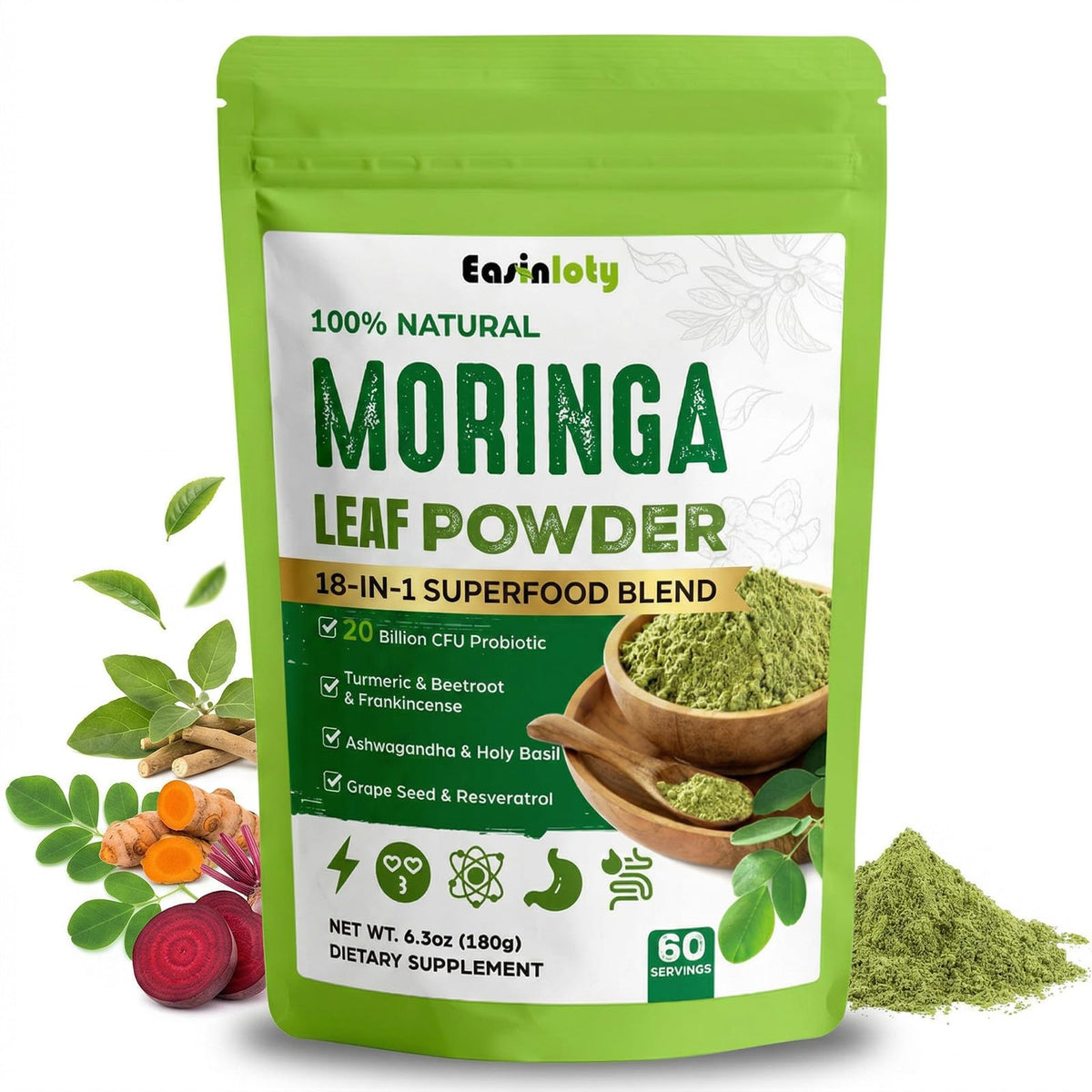 Poudre de moringa bio Easinloty en sachet de 281g