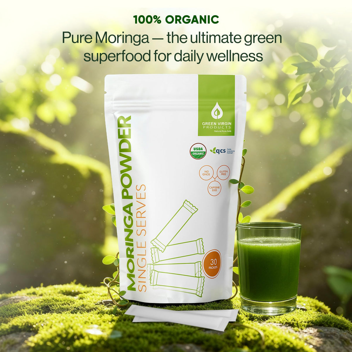Poudre de moringa bio en préparation dans une cuisine