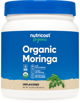 Poudre de moringa bio Nutricost 531g, vue de face