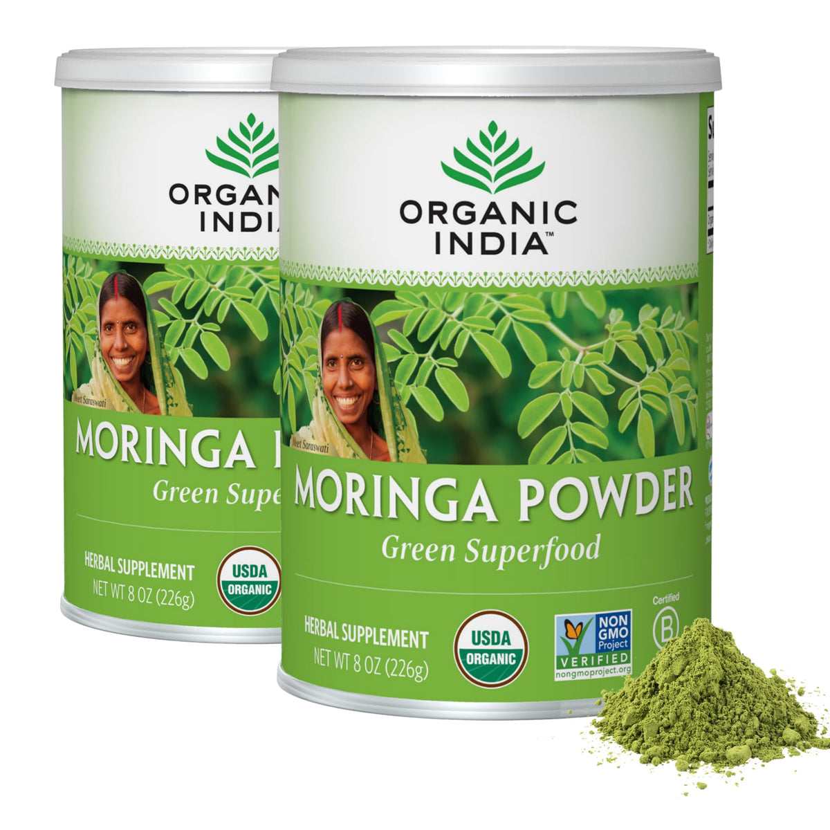 Poudre de Moringa Bio ORGANIC INDIA 575g, vue de face