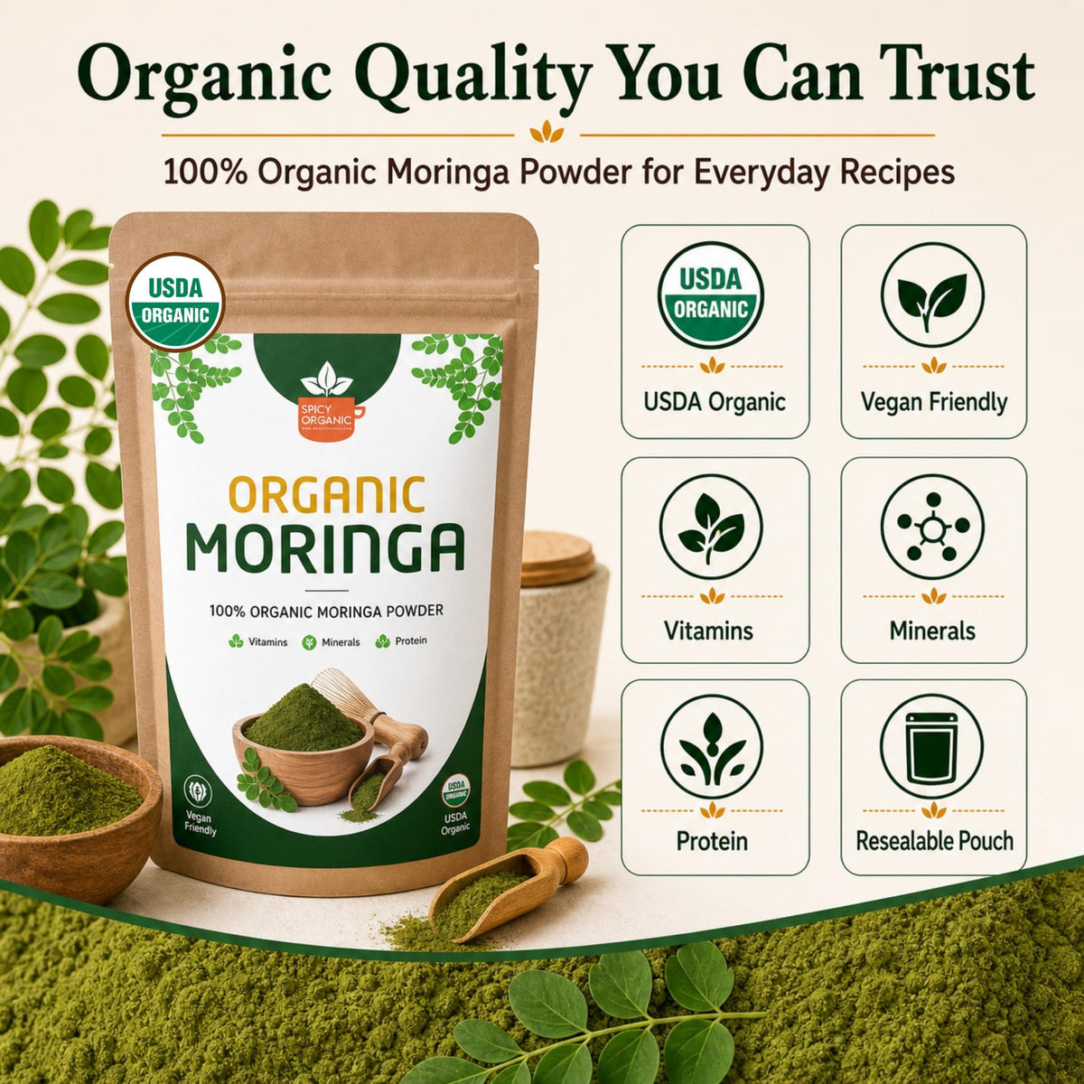 Poudre de Moringa Bio SPICY ORGANIC avec des fruits