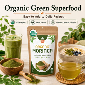 Poudre de Moringa Bio SPICY ORGANIC dans un bol avec cuillère