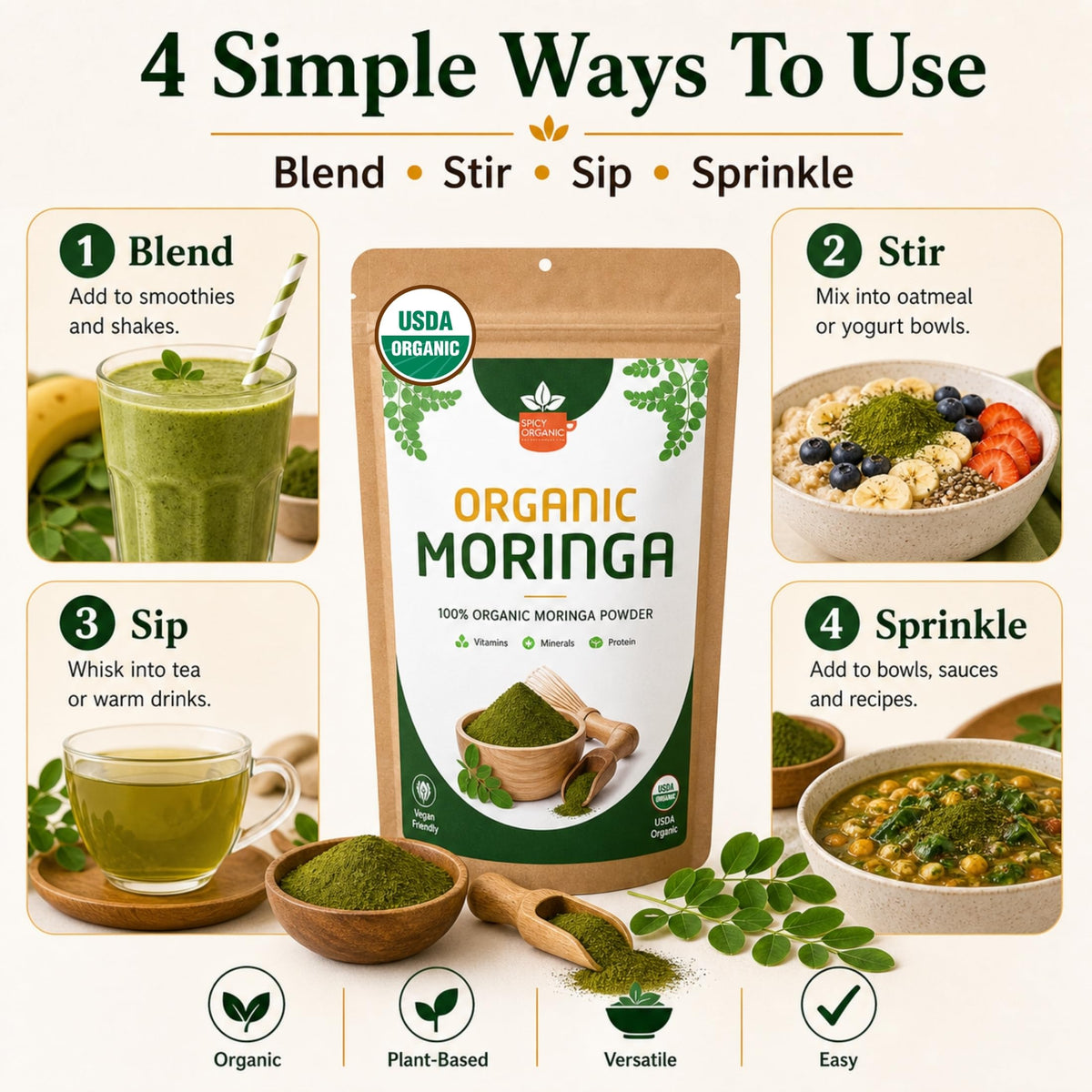Poudre de Moringa Bio SPICY ORGANIC en cuisine
