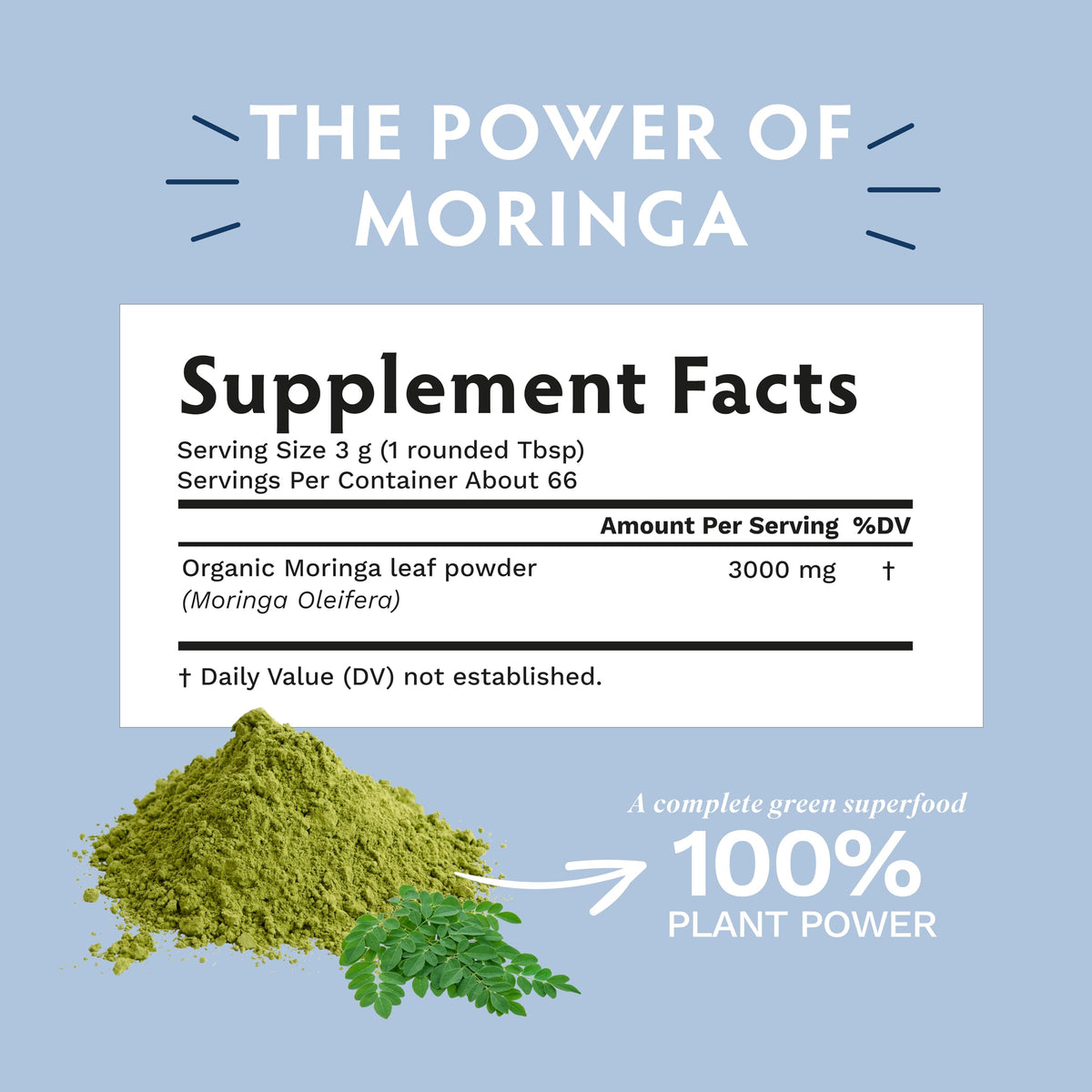 Poudre de Moringa Bio TRIBE ORGANICS 200g avec cuillère en bois