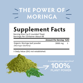 Poudre de Moringa Bio TRIBE ORGANICS 200g avec cuillère en bois
