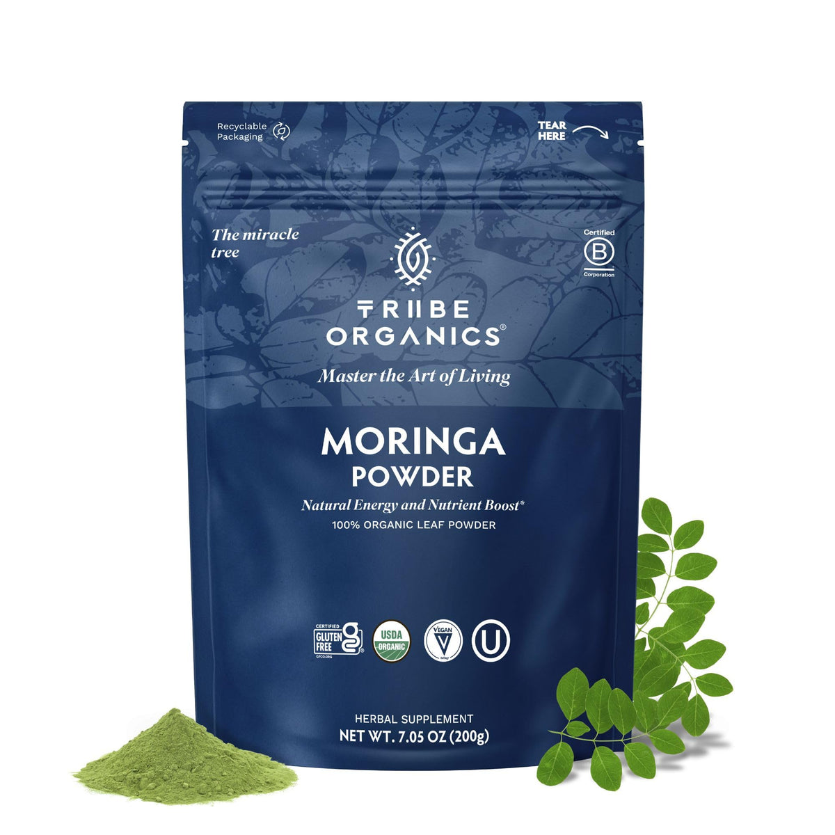 Poudre de Moringa Bio TRIBE ORGANICS 200g vue avant avec étiquette