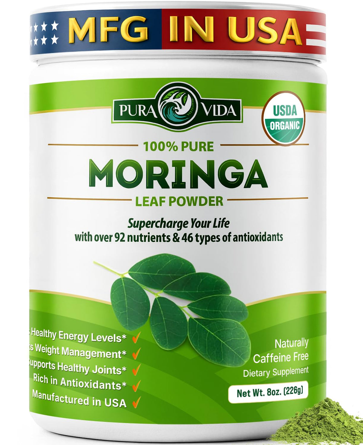 Poudre de Moringa Biologique PURA VIDA 249g vue de face