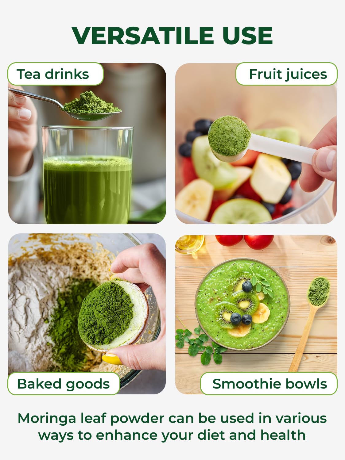 Poudre de moringa dans un thé