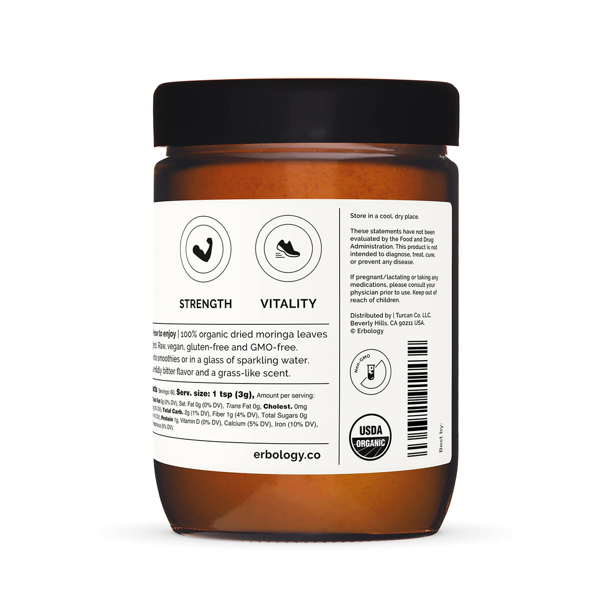 Poudre de moringa Erbology dans un bol avec des fruits