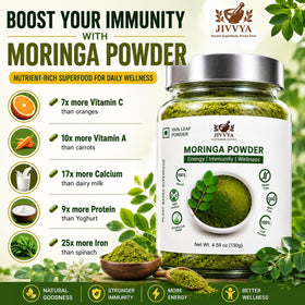 Poudre de Moringa JIVVYA 130g versée dans un bol