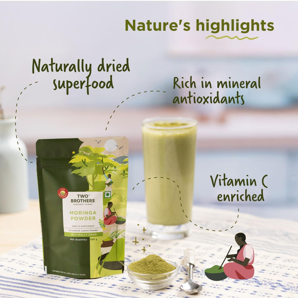 Poudre de Moringa Oleifera 431g dans un smoothie