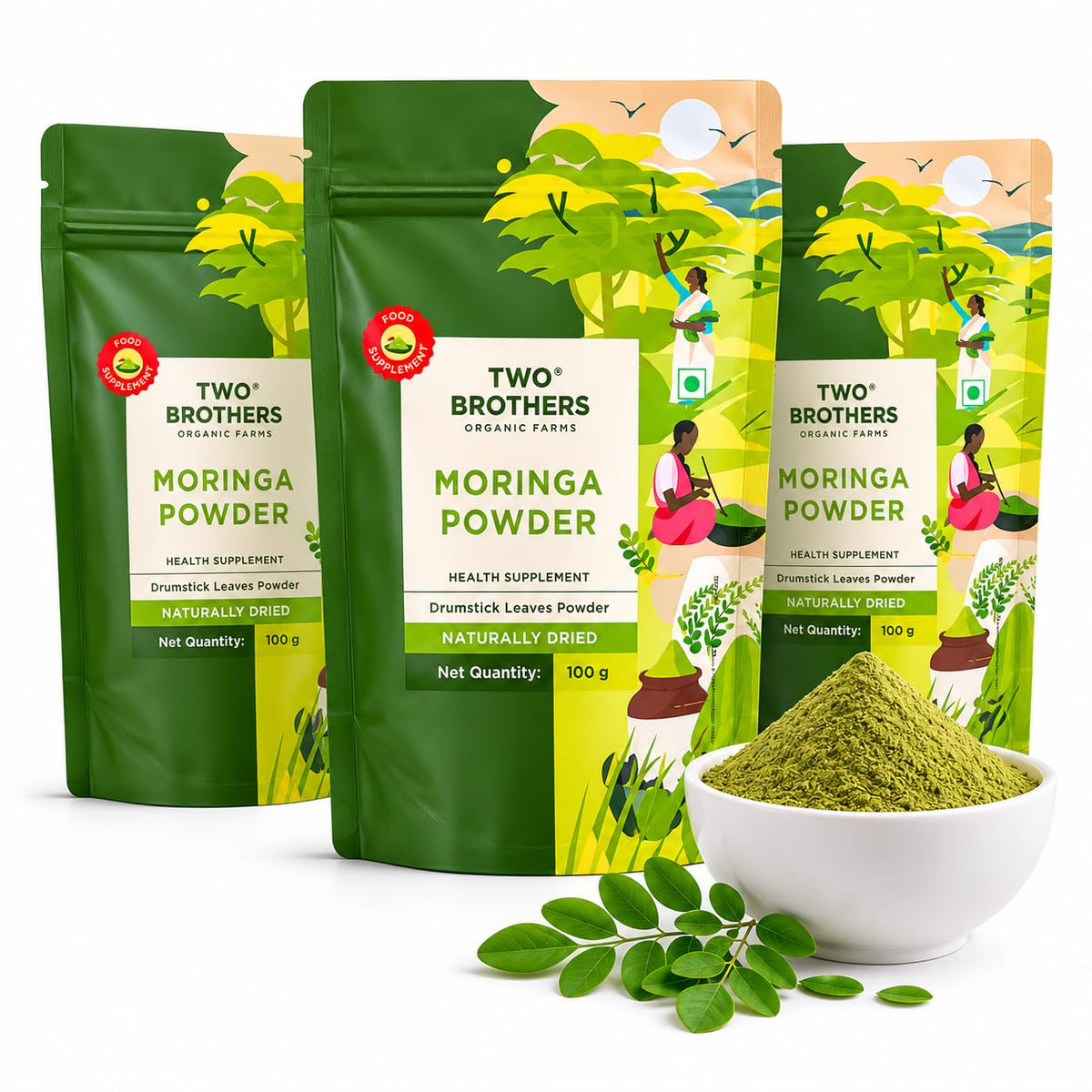 Poudre de Moringa Oleifera 431g vue de face avec emballage