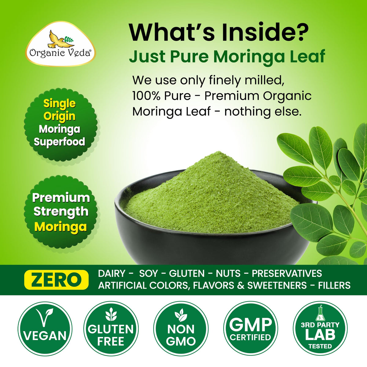 Poudre de Moringa Organic Veda 572g vue arrière