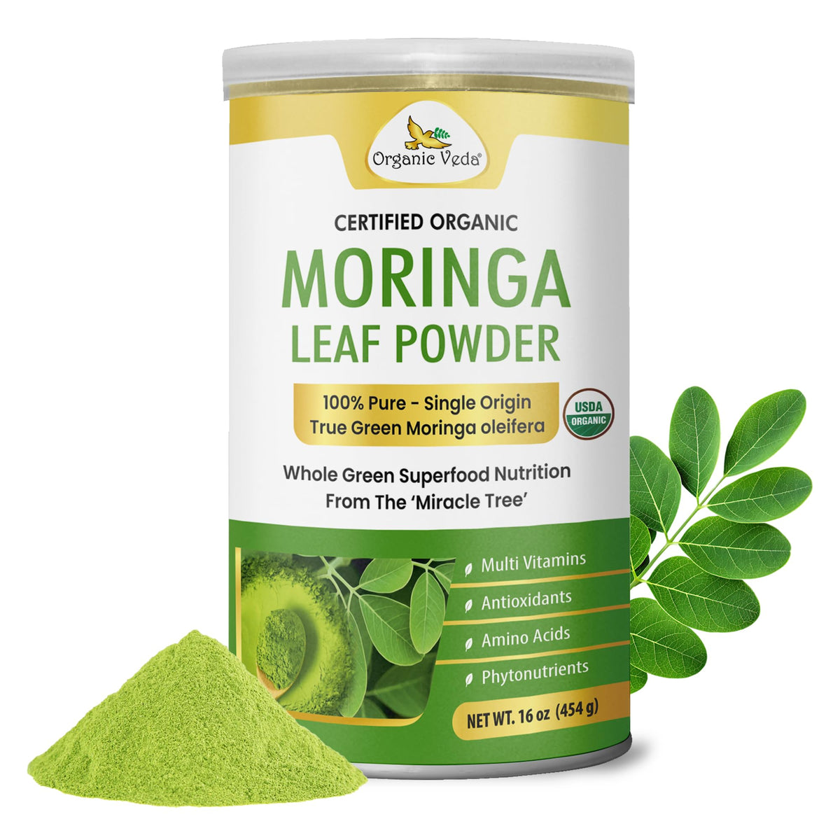 Poudre de Moringa Organic Veda 572g vue avant