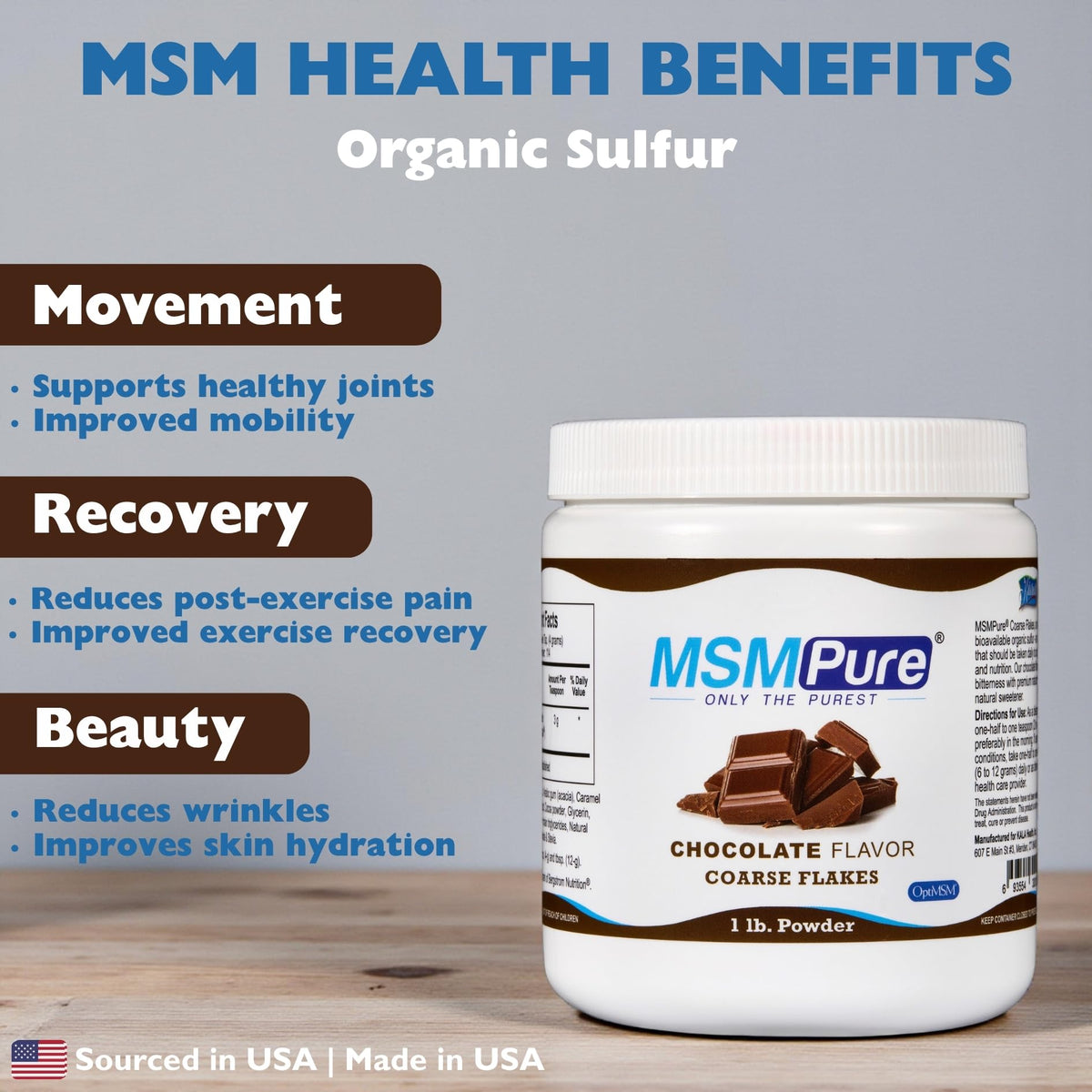 Poudre de MSM KALA HEALTH chocolat en gros flocons