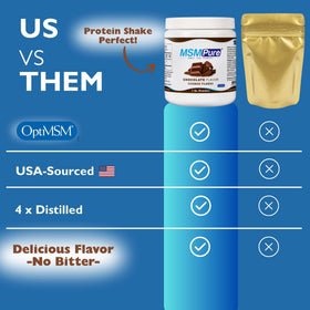 Poudre de MSM KALA HEALTH chocolat sur une table en bois