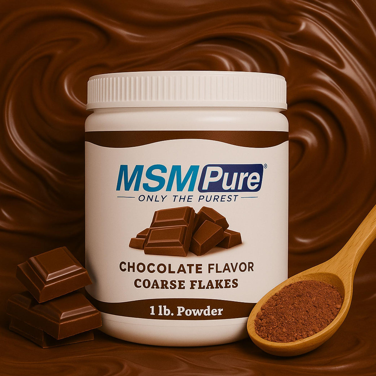 Poudre de MSM KALA HEALTH chocolat versée dans un verre d'eau