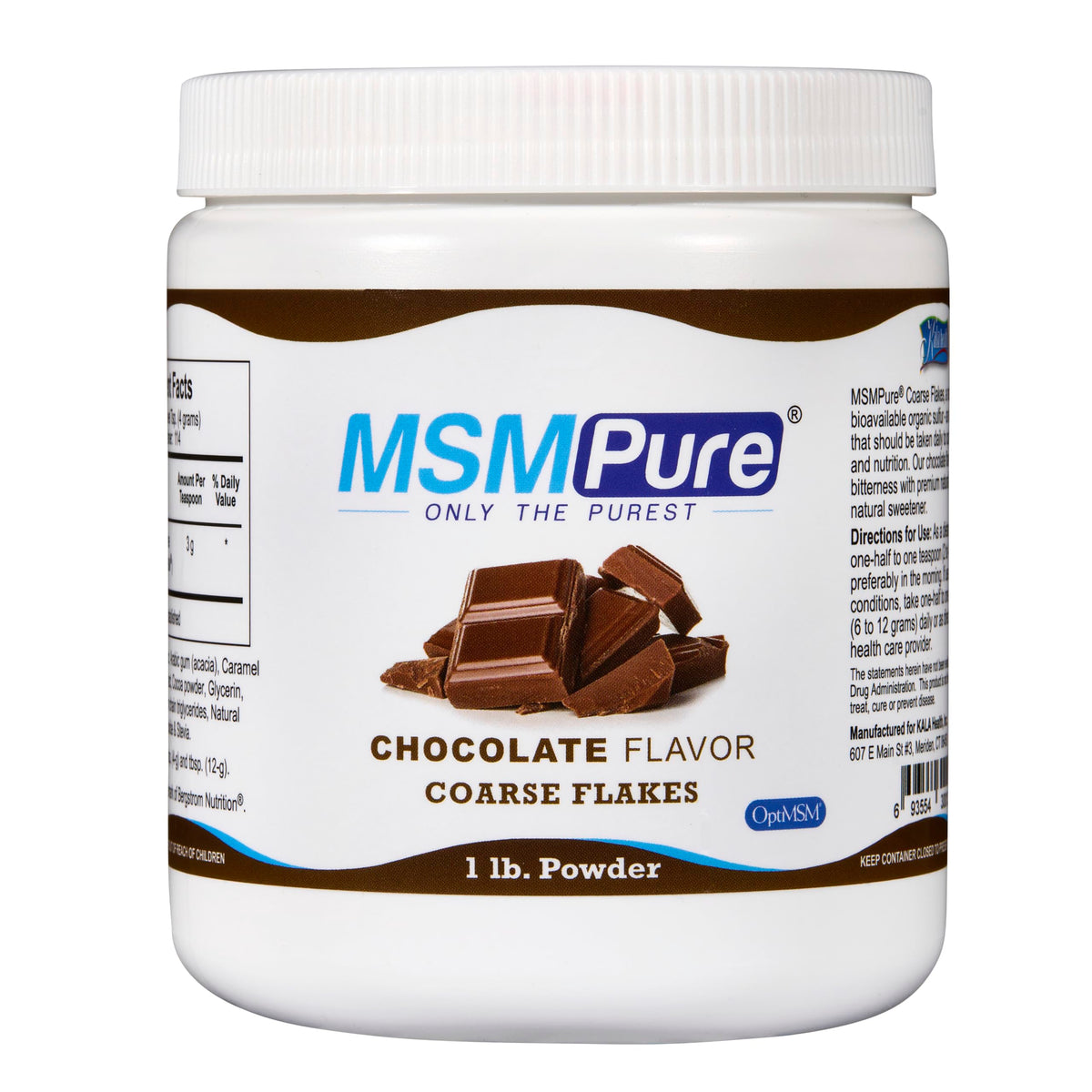 Poudre de MSM KALA HEALTH chocolat vue de face avec emballage