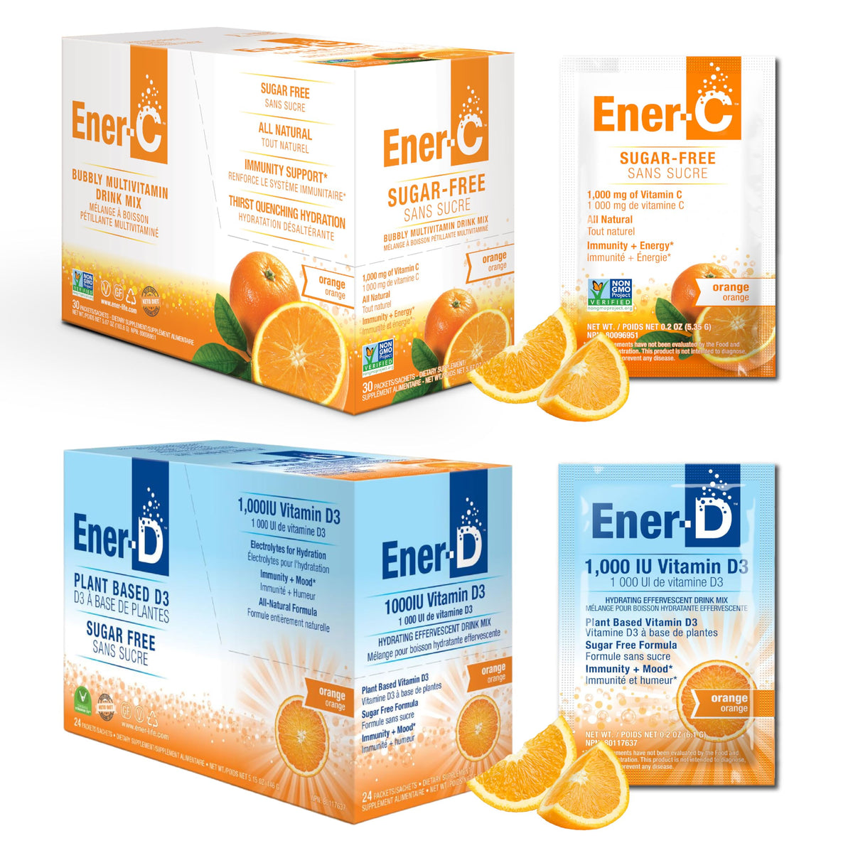 Poudre de multivitamines Ener-C sans sucre, orange, sachets individuels