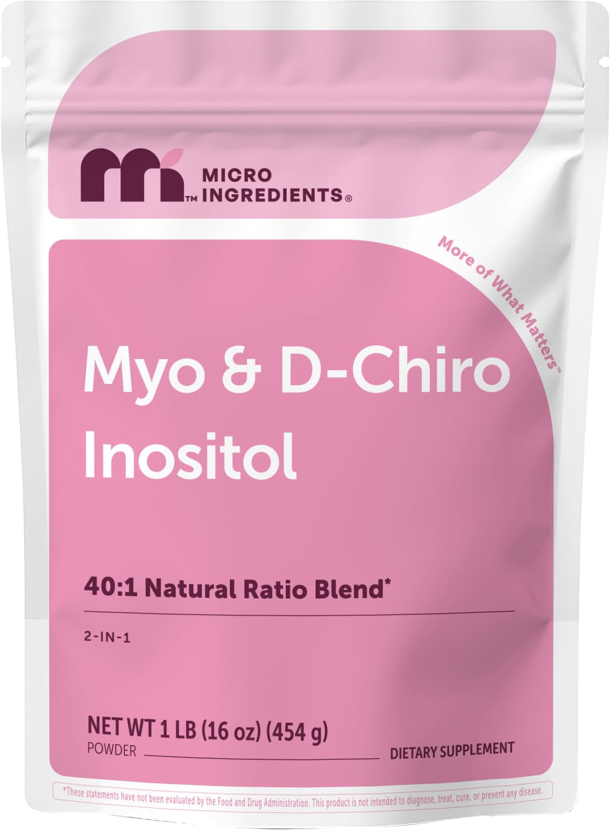 Poudre de Myo-Inositol et D-Chiro Inositol de Micro Ingredients, sachet avant