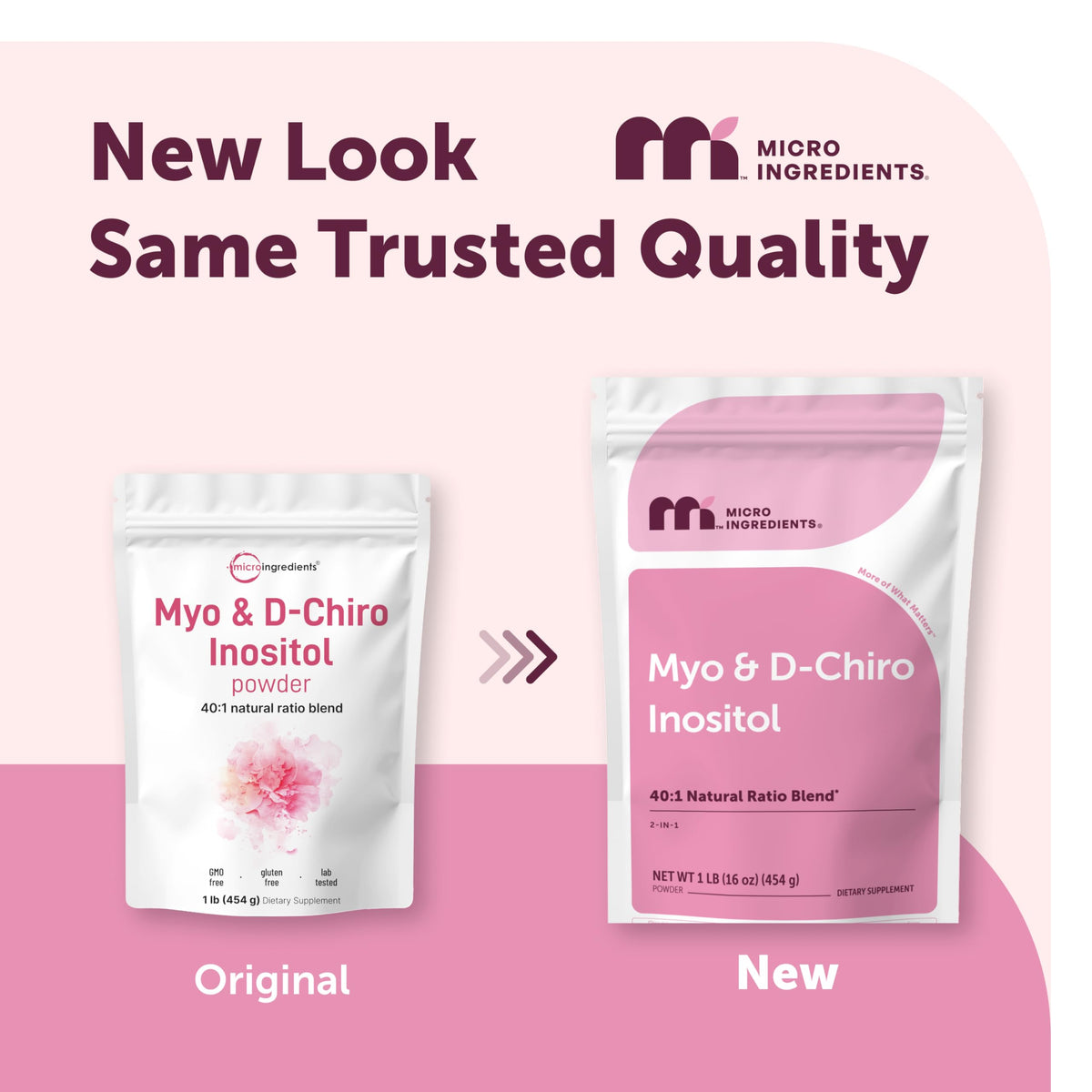 Poudre de Myo-Inositol et D-Chiro Inositol de Micro Ingredients, sachet arrière