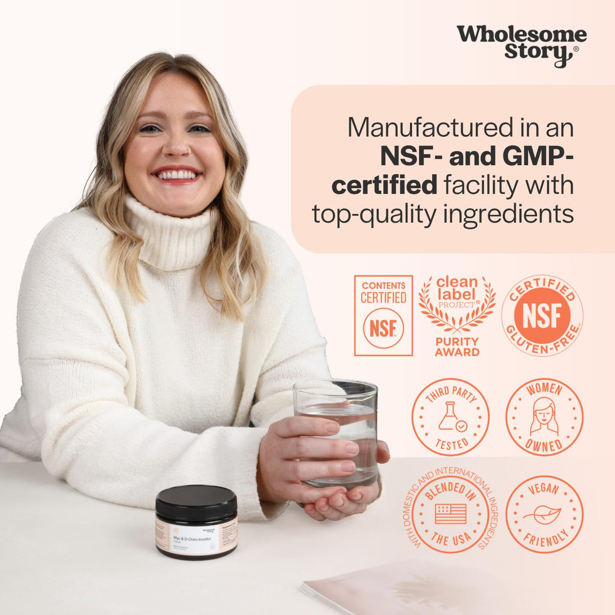 Poudre de Myo-Inositol et D-Chiro Inositol Wholesome Story avec ingrédients