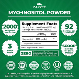 Poudre de Myo-Inositol Zazzee 2000 mg, cuillère doseuse incluse