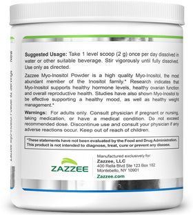 Poudre de Myo-Inositol Zazzee 2000 mg, informations nutritionnelles