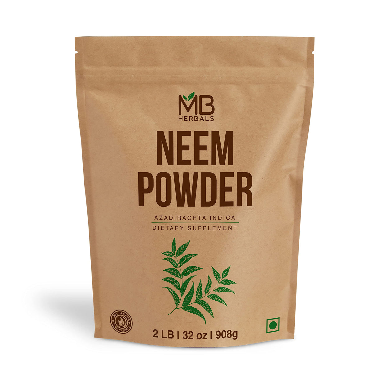 Poudre de Neem MB Herbals 908g vue de face avec emballage