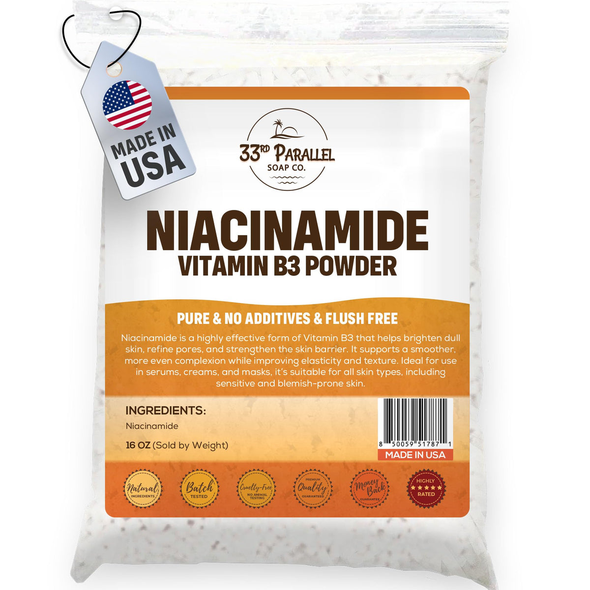 Poudre de Niacinamide 33RD PARALLEL SOAP CO. 454g vue de face