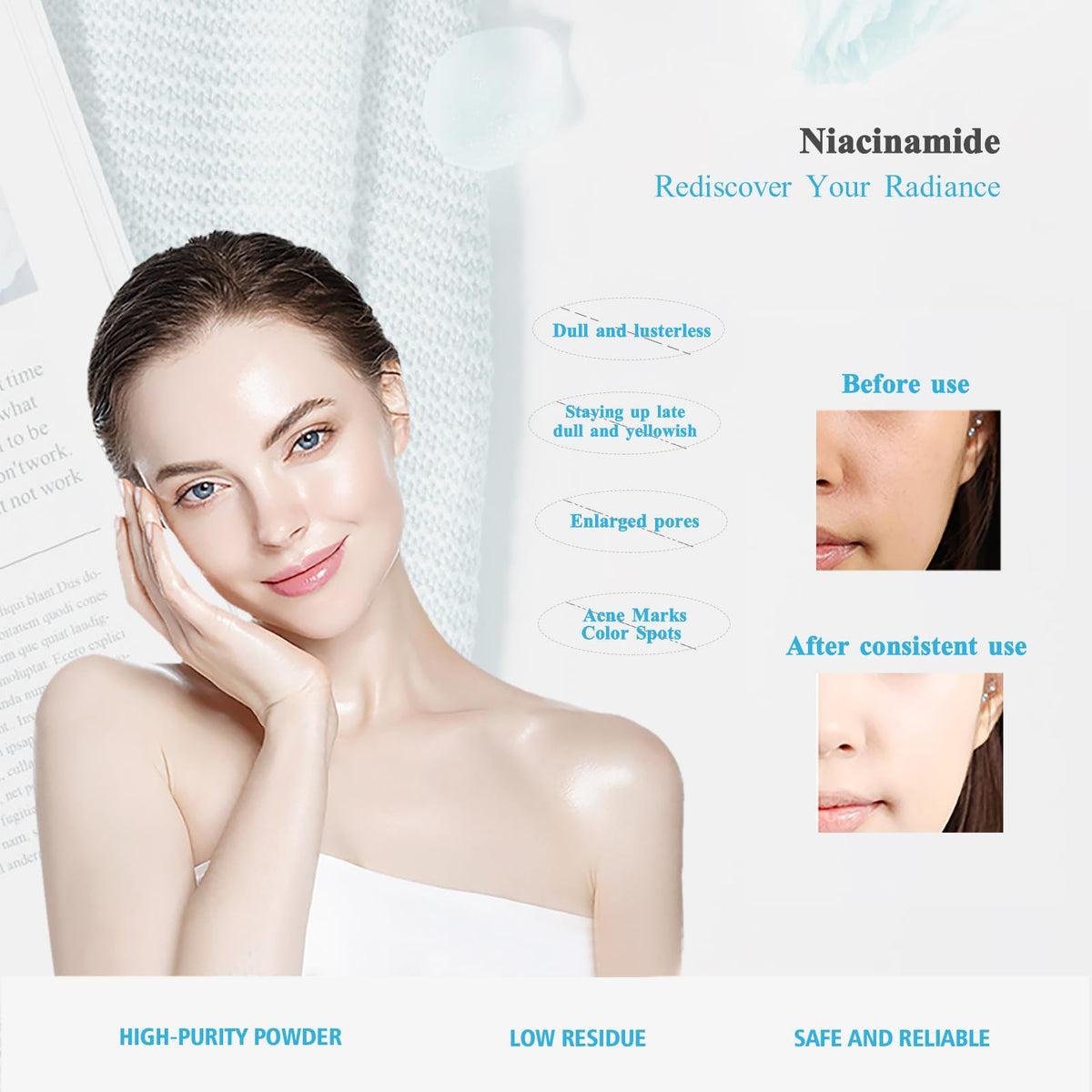 Poudre de Niacinamide INNOCOSVATE en utilisation avec sérum