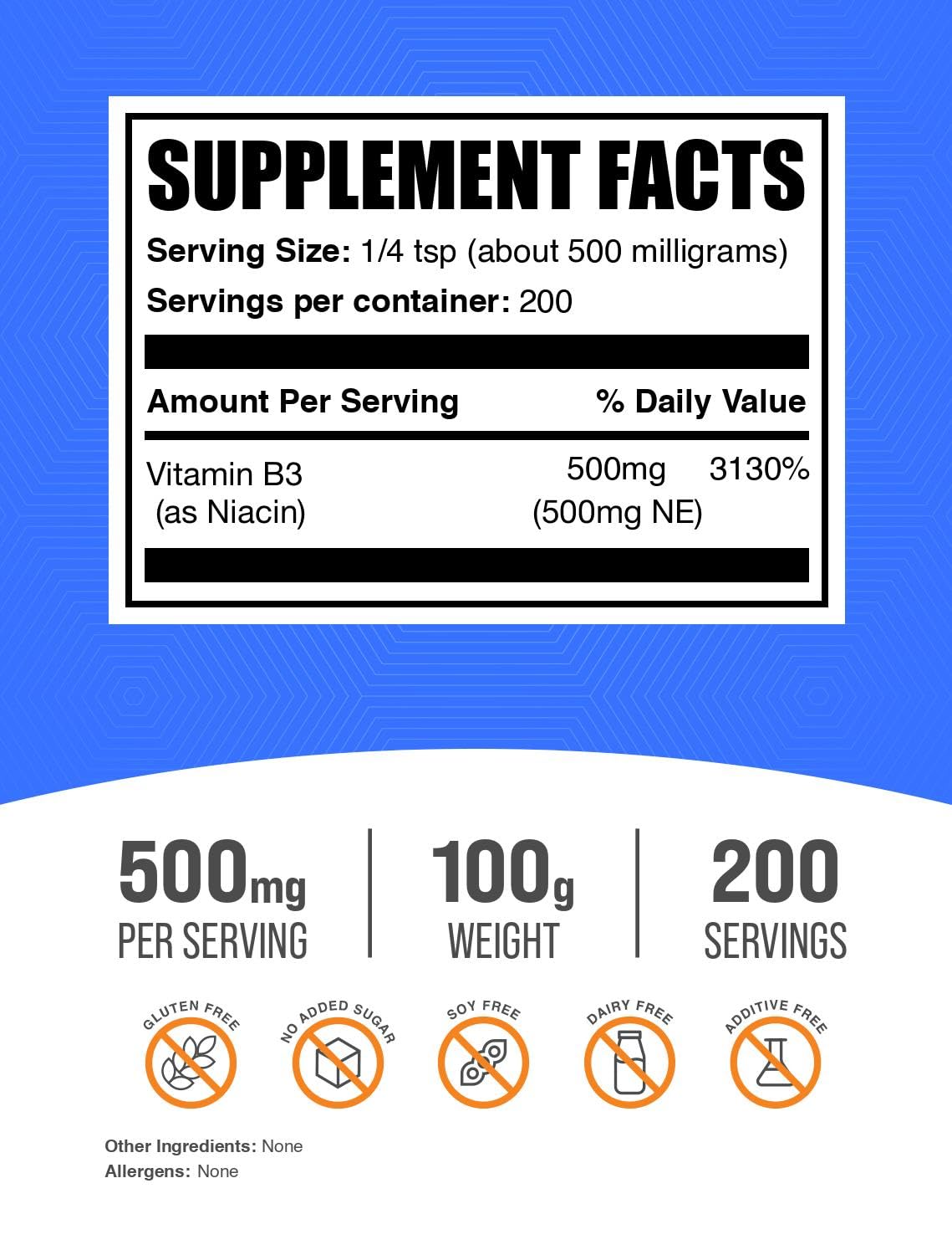 Poudre de Niacine BulkSupplements vue de côté