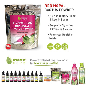 Poudre de Nopal Rouge Maxx Herb 313g dans un bol