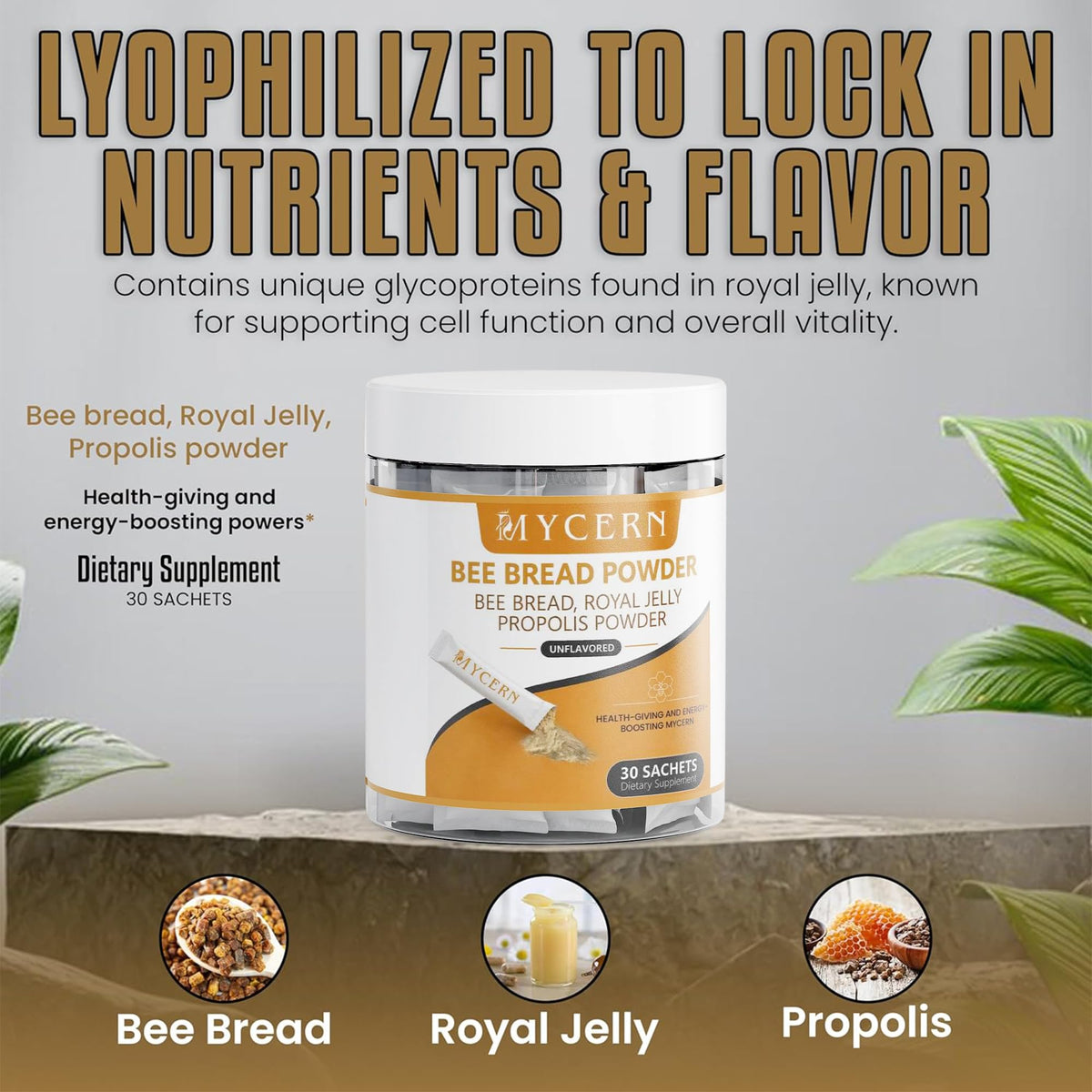 Poudre de pain d'abeille Mycern mélangée dans un smoothie