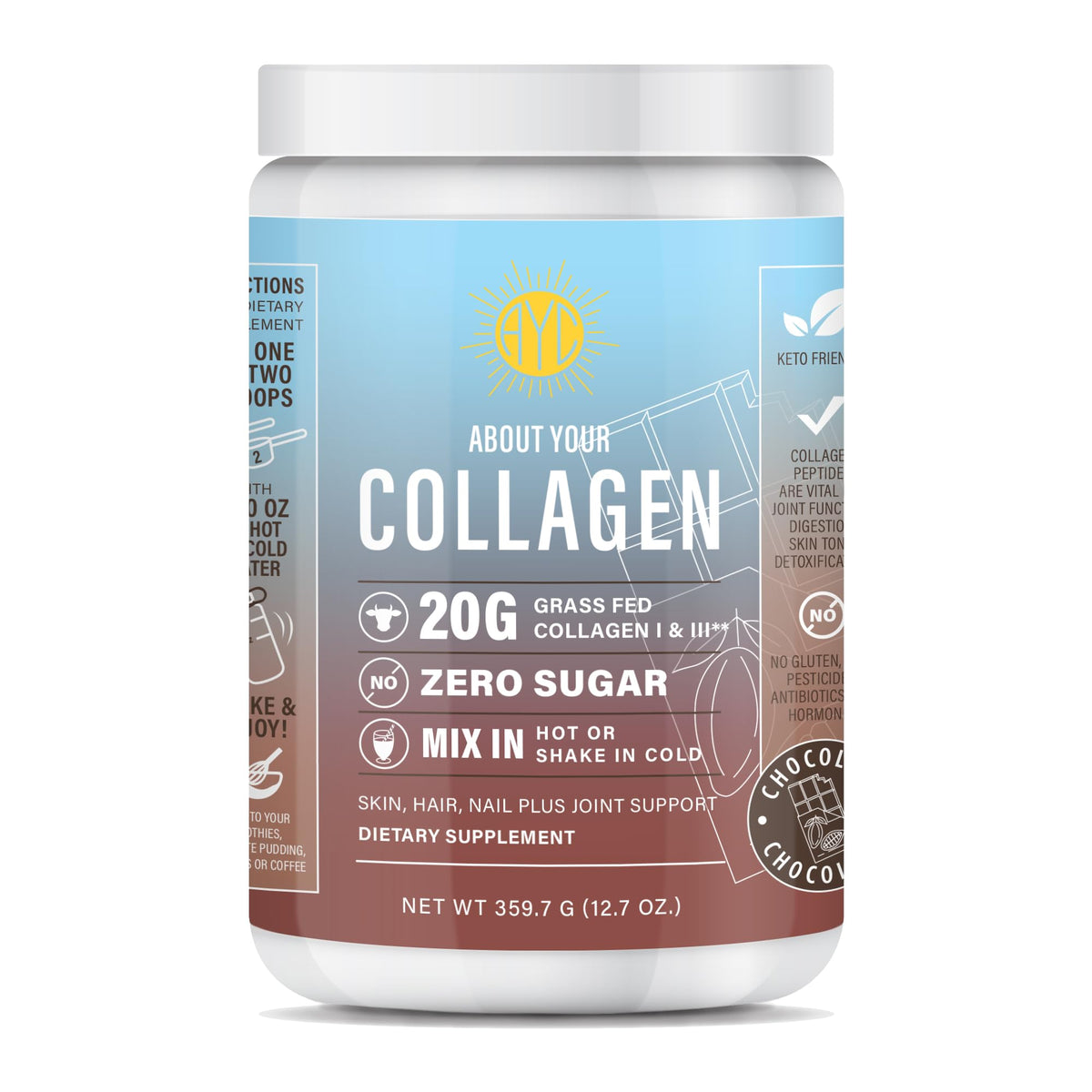 Poudre de peptides de collagène chocolat ABOUT YOUR COLLAGEN vue de face