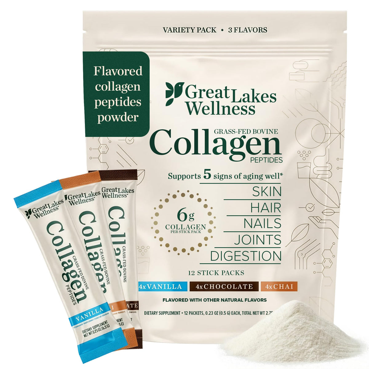 Poudre de Peptides de Collagène Great Lakes 100g vue de face