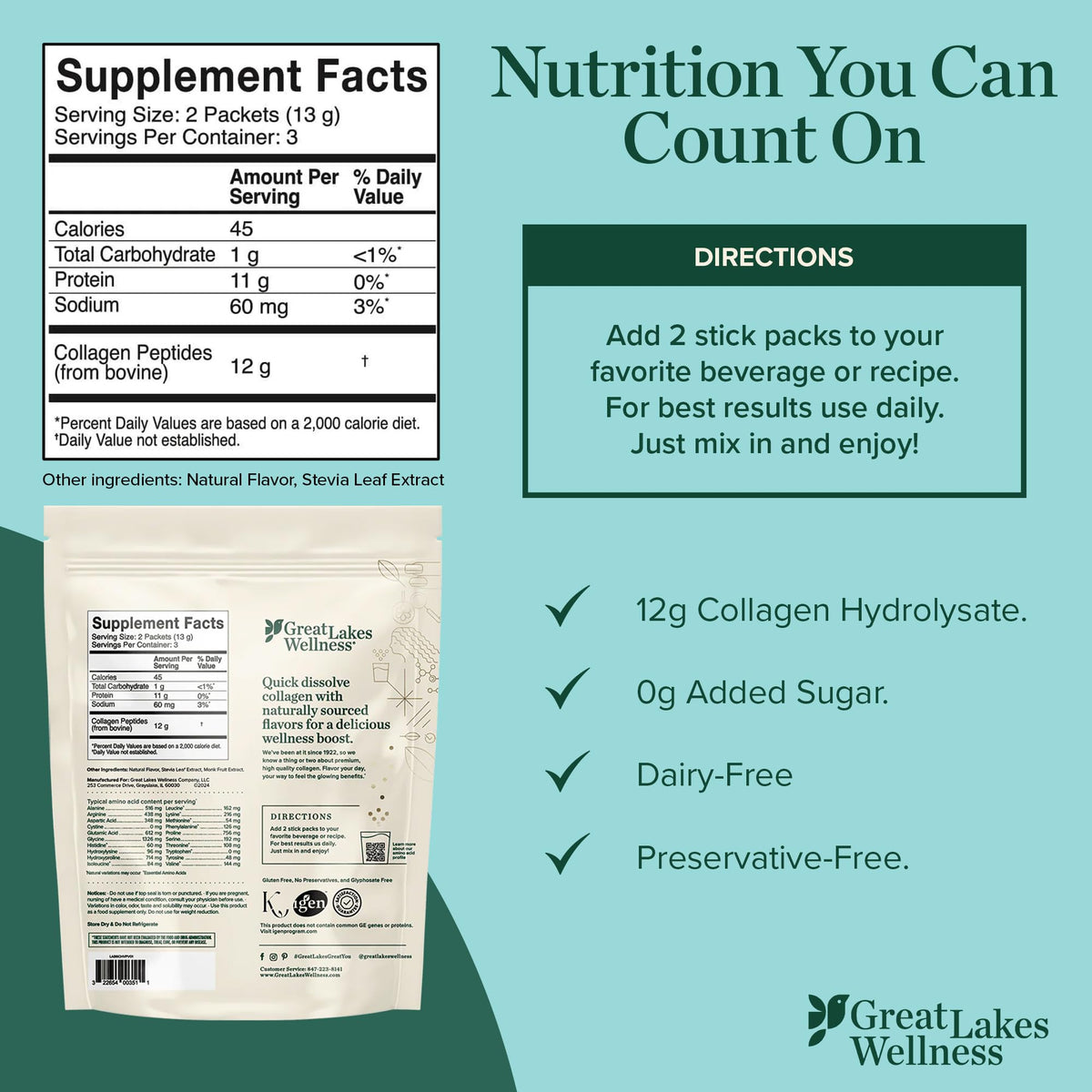 Poudre de Peptides de Collagène Great Lakes avec fruits