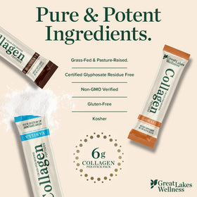 Poudre de Peptides de Collagène Great Lakes en poudre sur une table