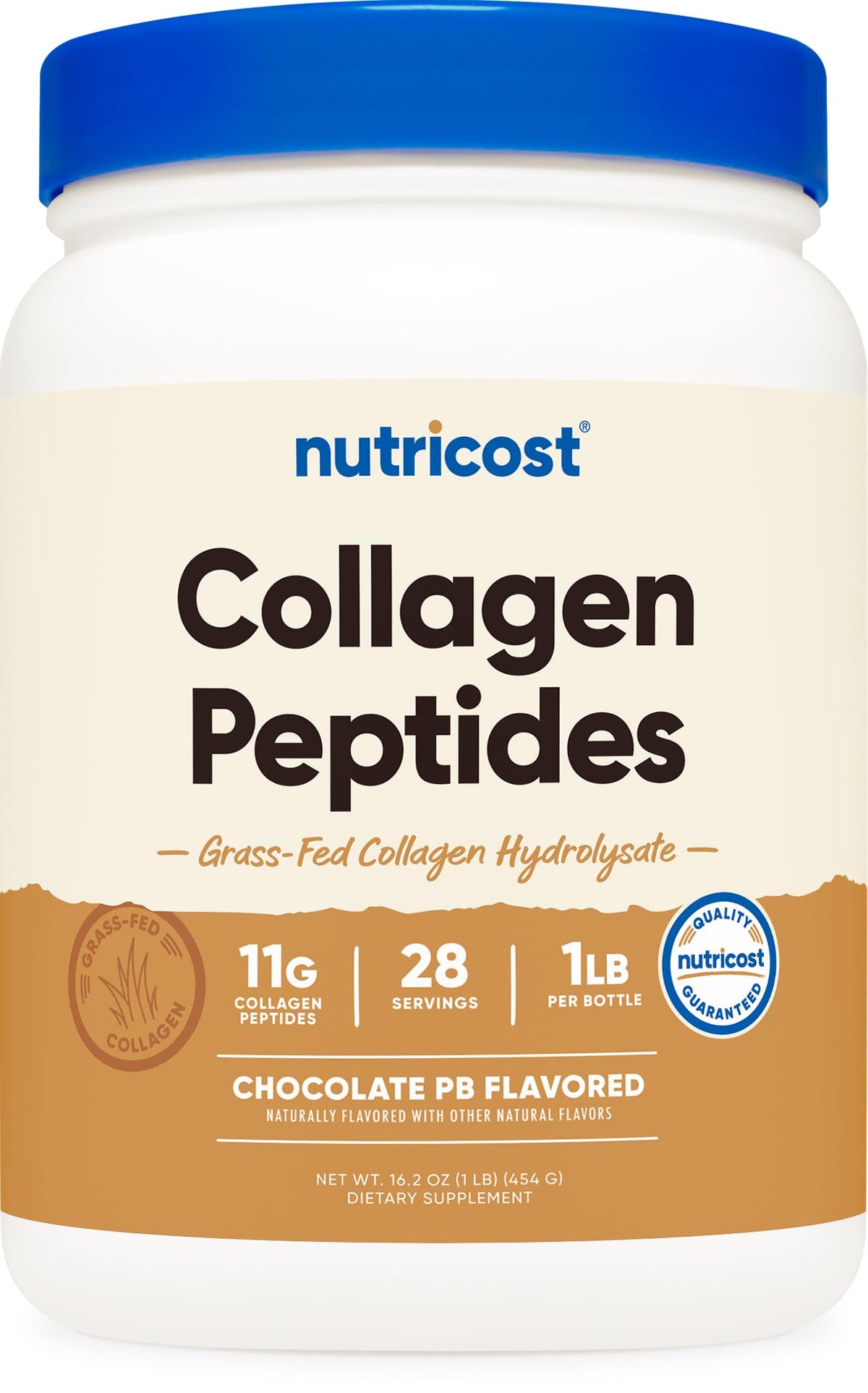 Poudre de Peptides de Collagène Nutricost chocolat beurre de cacahuète vue de face