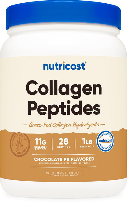 Poudre de Peptides de Collagène Nutricost chocolat beurre de cacahuète vue de face