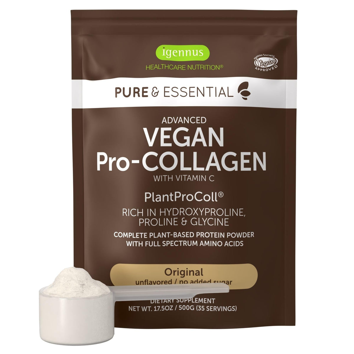Poudre de peptides de collagène vegan Igennus, modèle 522g, vue de face