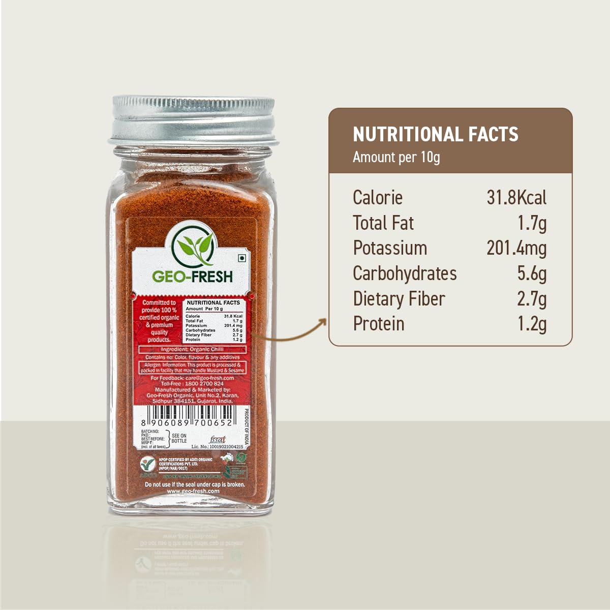 Poudre de Piment de Cayenne Bio Geo-Fresh 50g en sachet