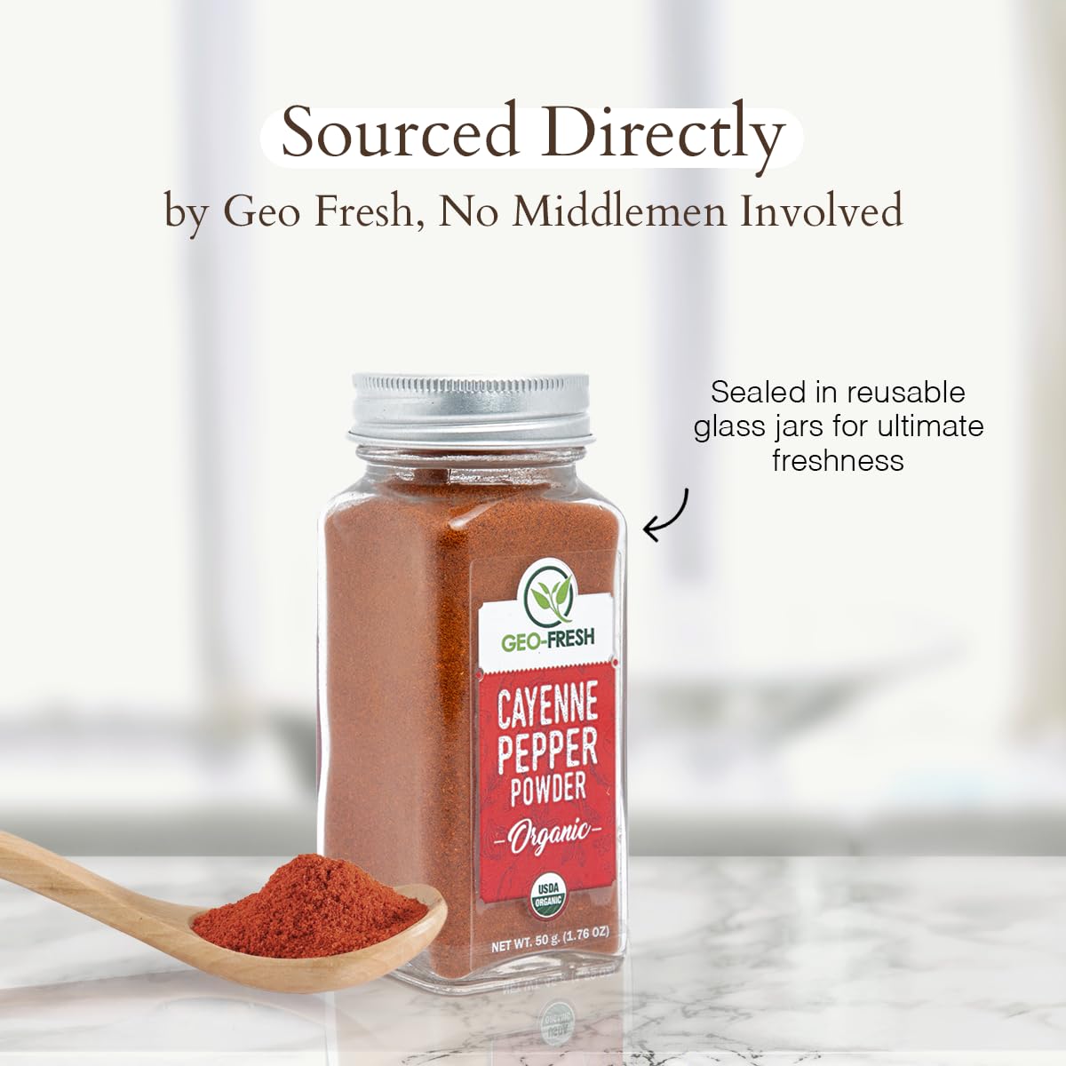 Poudre de Piment de Cayenne Bio Geo-Fresh 50g et ingrédients