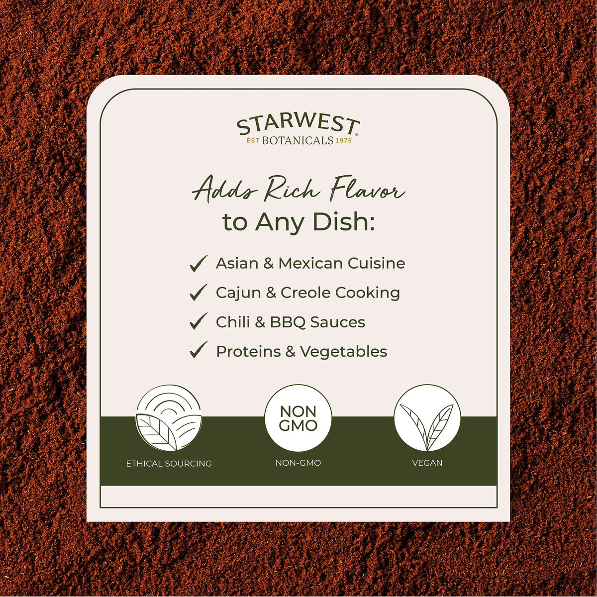 Poudre de poivre de cayenne Starwest Botanicals 481g vue de dos