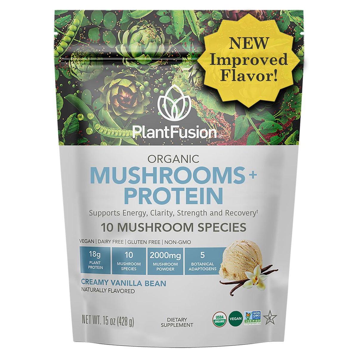 Poudre de protéine aux champignons PlantFusion 449g vue de face