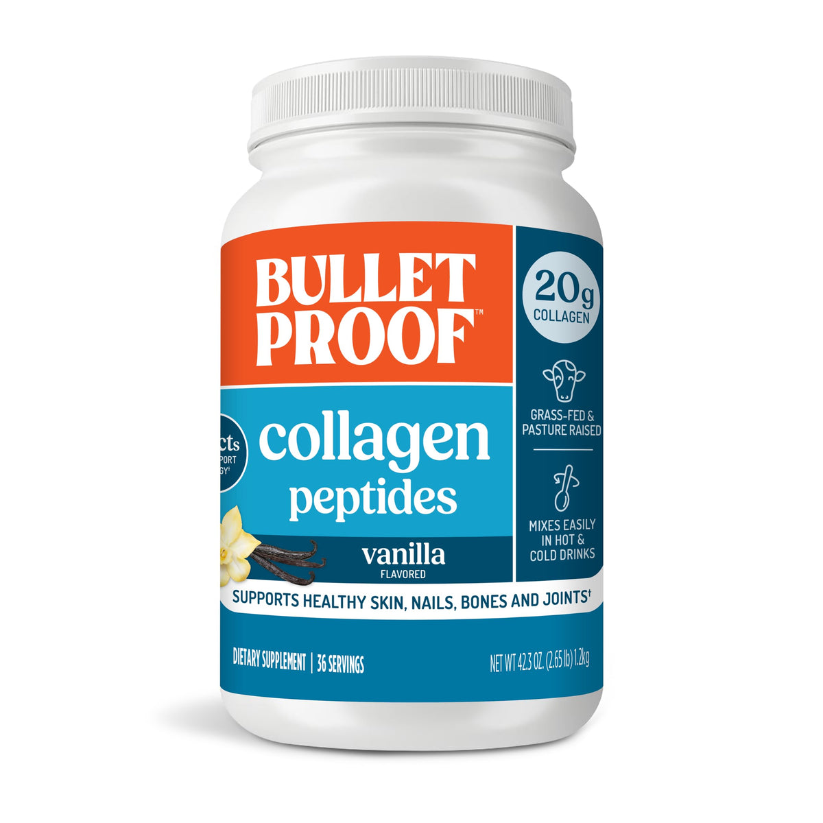 Poudre de protéine de collagène Bulletproof vanille 1388g vue avant